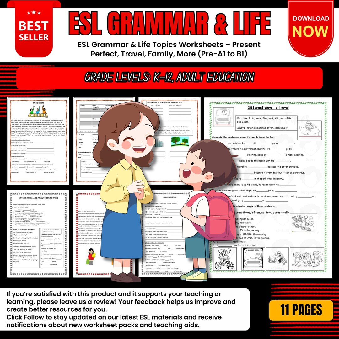 ESL Grammar & Life Topics Worksheets – Present Perfect, Travel, Family ...