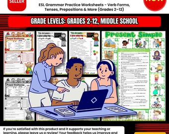 ESL Grammar Practice Worksheets - Verb Forms, Tenses, Prepositions & More (Grades 2–12) digital download