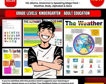 ESL Idioms, Grammar & Speaking Mega Pack - Weather Body Alphabet learn English Homeschool and more
