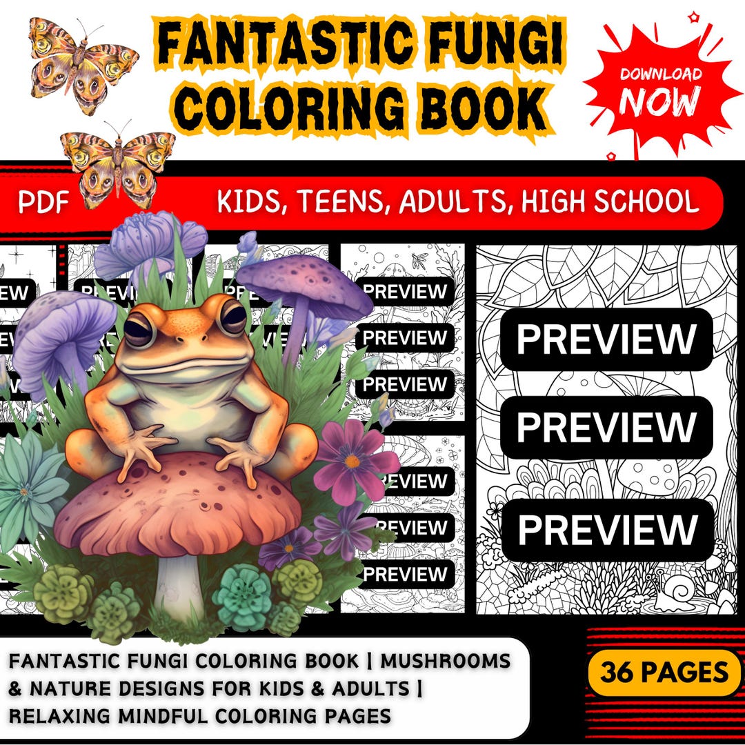 Fantastic Fungi Coloring Book | Mushrooms Nature Designs for Kids ...