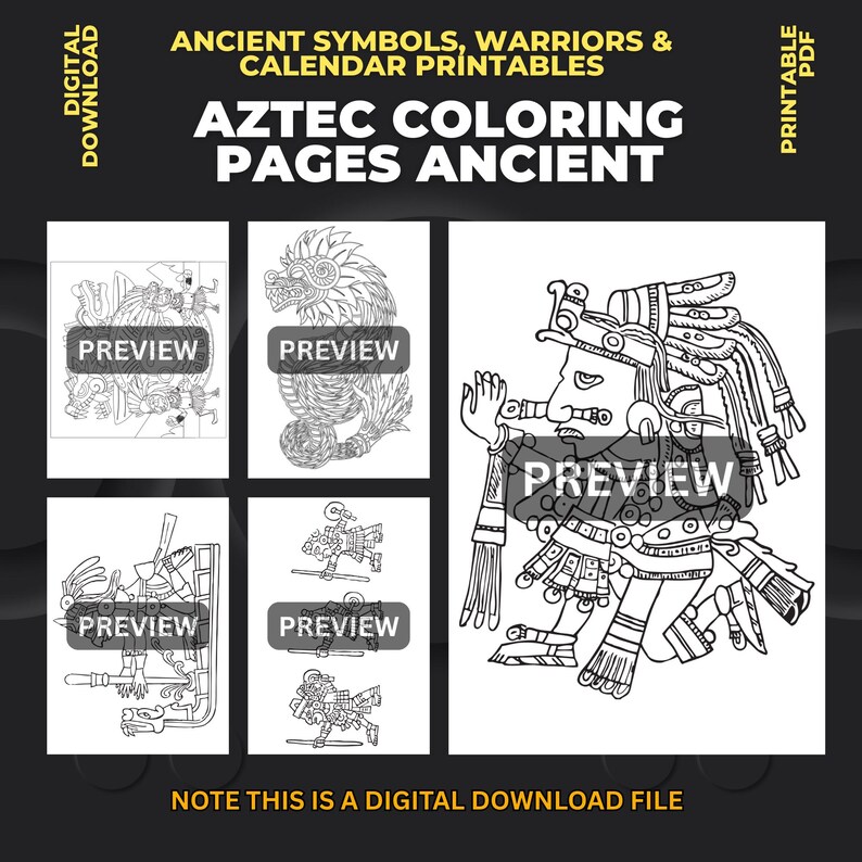 Aztec Coloring Pages Ancient Symbols, Warriors & Calendar Printables - Etsy