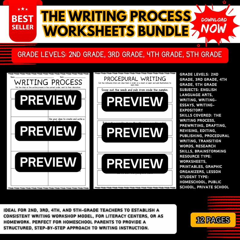 The Writing Process Worksheets Bundle - Step-by-step Guides From ...