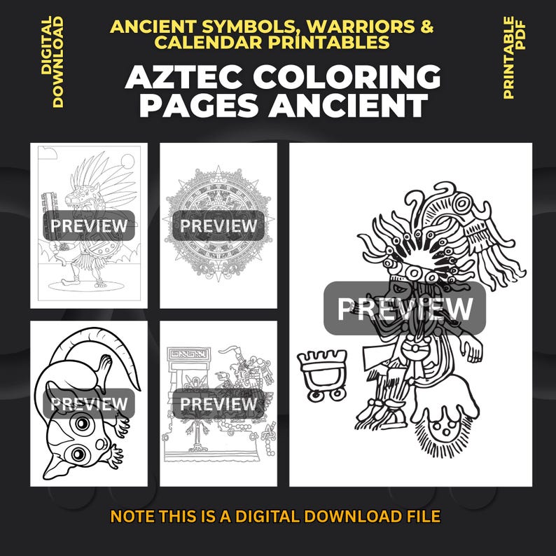 Aztec Coloring Pages Ancient Symbols, Warriors & Calendar Printables - Etsy