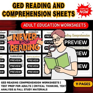 GED Reading Comprehension Worksheets: Adult Test Prep, Text Analysis