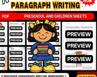 5-Sentence Paragraph Writing Worksheet: Essay & Story Organizer (Digital PDF Download)