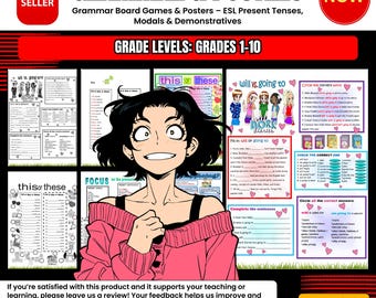 Grammar Board Games & Posters – ESL Present Tenses, Modals Demonstratives learn English Worksheet