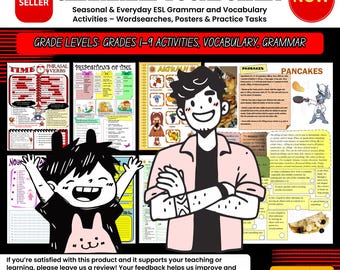 Seasonal & Everyday ESL Grammar and Vocabulary Activities – Wordsearches Posters Practice Tasks Worksheet Printable