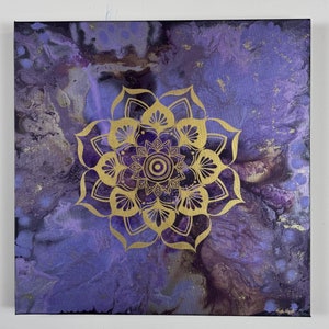 Gold Mandala Painting: Original Fluid Abstract Zen Art on Canvas