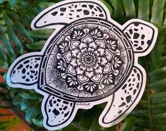 Sea Turtle Sticker - Waterproof - Vinyl - Mandala - Surfboard - Bumper Sticker - Laptop - Phone - Car Window - Water Bottle - Cup - Tumbler