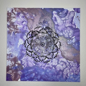 Original Fluid Acrylic Mandala Painting: Holographic Zen Wall Art