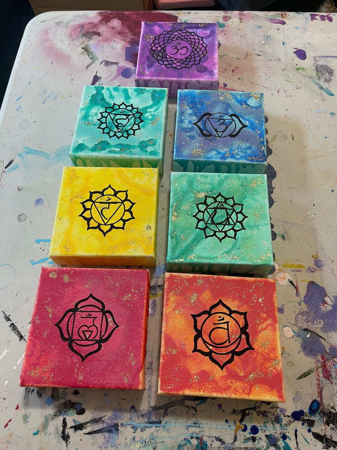7 Seven Chakra Art Chakra Wall Hanging Tiny Art Yoga Decor Spirituality ...