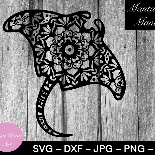 Manta Ray SVG - Manta Rays - Mandala - Téléchargement numérique - PDF - PNG - Vecteur - Fichier coupé - Fleur - Raie pastenague - Océan