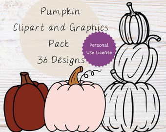 Hand-Drawn Pumpkin Clipart Pack, Fall PNG SVG PDF Files