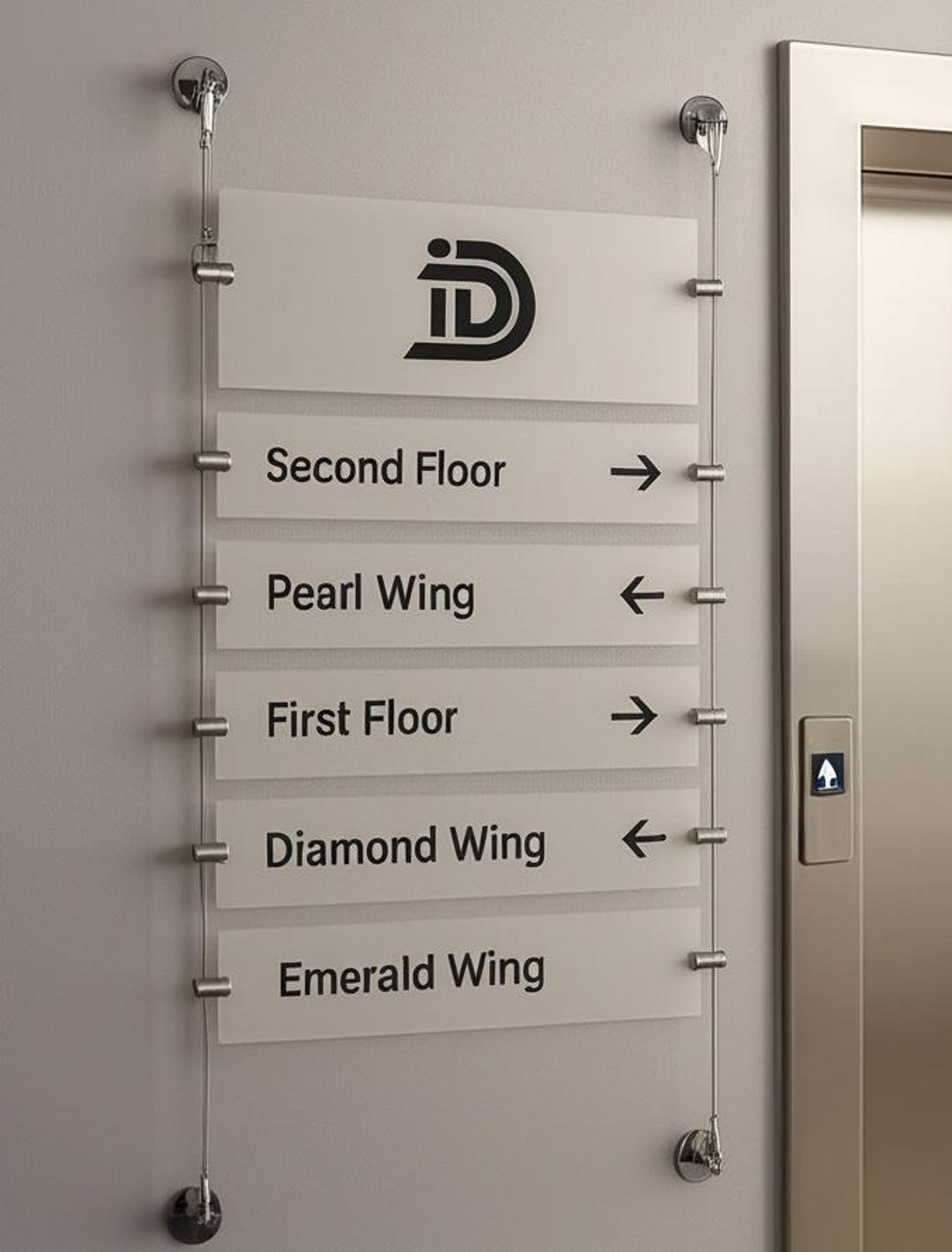 Igd Rope Sign Modern Acrylic & Aluminum Rope Hanging Sign: Office Wayfinding, Hotels ...