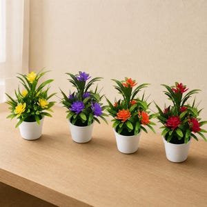 Artificial Flower Plant Pot – Faux Botanical Desktop Decor Home Office Gift