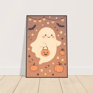 Cute Ghost Halloween Wall Art | Spooky Framed Poster | Trick or Treat Room Decor for Living Room, Game Room & Holiday Spaces