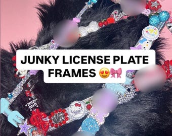 Marco de matrícula personalizado con diamantes de imitación y diseño de coche desguazado / Decoración de coche hecha a mano