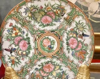 Antique Chinese Rose Canton Famille Plate, 6 1/4", perfect for Plate Walls