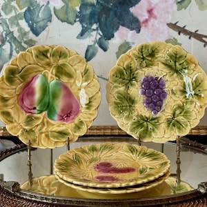 Vintage Sarreguemines Majolica Fruit Plates French Country Earthenware Botanical Dessert Plates