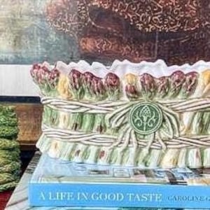 Set of 3 - Fitz & Floyd Green and Brown Asparagus Planter, Candle, and Container