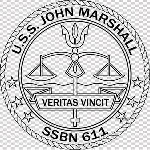 Archivo vectorial del parche del USS John Marshall Veritas Vincit SSBN 611 para corte láser CNC, grabado en madera y metal, archivo para Cricut y fresadora CNC.