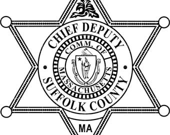 Archivo vectorial de insignia de subjefe del condado de Suffolk, Massachusetts, para corte láser CNC, grabado en madera y metal, archivo Cricut y archivo de enrutador CNC.