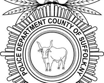 Archivo vectorial de la placa de inspector del Departamento de Policía del Condado de Suffolk, corte láser CNC, grabado en madera y metal, archivo Cricut.