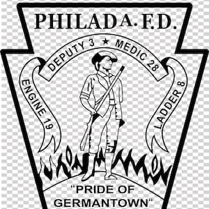 Pennsylvania Philadelphia Fire Dept Engine 19 Ladder 8 patch vectorbestand cnc lasersnijden, hout-, metaalgravure, Cricut-bestand