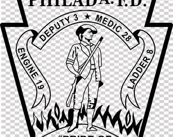 Pennsylvania Philadelphia Feuerwehrauto 19 Leiter 8 Aufnäher Vektordatei cnc-Laserschnitt, Holz, Metallgravur, Cricut-Datei
