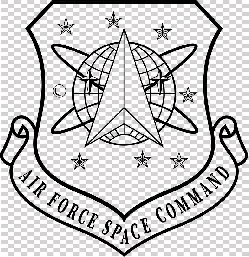 a black and white illustration of the Air Force Space Command emblem.