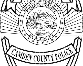 Archivo vectorial de placa de policía del condado de Camden, NJ, corte láser CNC, grabado en madera y metal, archivo Cricut, archivo de enrutador CNC