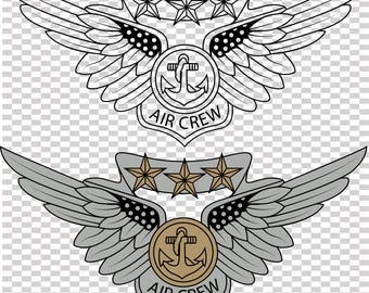 Navy Combat Air Crew-märke svart och färg vektorfil CNC-laserskärning, trä, metallgravyr, Cricut-fil, CNC-routfil