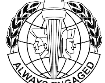 Archivo vectorial de parche de escudo del Comando de Preparación de Inteligencia Militar del Ejército de EE. UU., corte láser CNC, grabado en madera y metal, archivo Cricut.