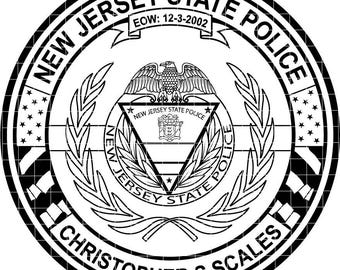 new jersey state police christopher s. scales badge vector file cnc laser cutting, wood, metal engraving, Cricut file, cnc router file