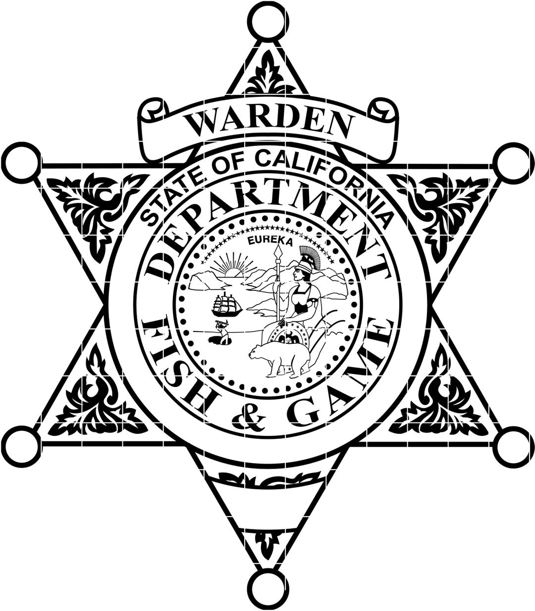 WARDEN Dept FISH & GAME California Badge Vector File Cnc Laser Cutting ...
