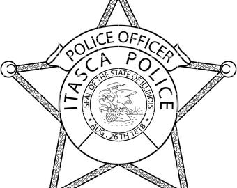 itasca police officer illinois badge vector file cnc laser cutting, wood, metal engraving, Cricut file, cnc router file