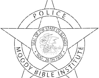 moody bible institute police illinois badge vector file cnc laser cutting, wood, metal engraving, Cricut file, cnc router file