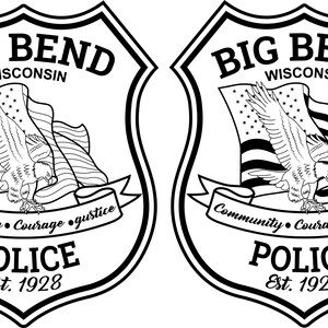 Big Bend Wisconsin polislapp vektorfil CNC-laserskärning, trä, metallgravyr, Cricut-fil, CNC-routfil