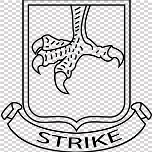 May include: Black and white emblem featuring a bird's talon within a shield shape. The word "STRIKE" is displayed on a banner below the shield. The design is a simple, bold graphic.