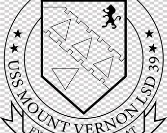 Plik wektorowy naszywki okrętu desantowego US Navy USS Mount Vernon LSD 39, cięcie laserowe CNC, grawerowanie drewna i metalu, plik Cricut, plik routera CNC