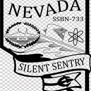 Archivo vectorial del parche Silent Sentry 733 BB-36 del USS Nevada para corte láser CNC, grabado en madera y metal, archivo para Cricut y fresadora CNC.