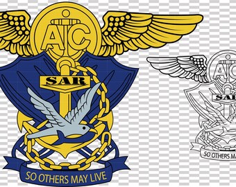 Marinblå flygbesättningsräddningssimmare svart och färgad badge vektorfil CNC-laserskärning, trä, metallgravyr, Cricut-fil, CNC-routfil