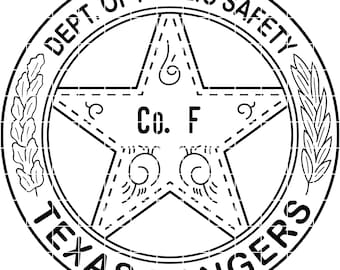dept of public safety texas Ranger Badge Co F badge vector file cnc laser cutting, wood, metal engraving, Cricut file