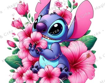 Cute little blue alien / Flowers - Wrap design PNG - Digital download