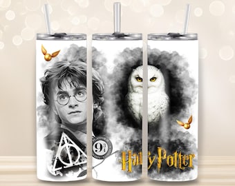 Mystic Owl Guardian - Digital File - PNG - Wrap Tumbler - Illustration of a wizard's apprentice and a mystic owl