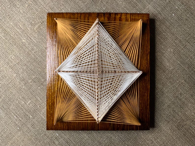 Geometric String Art | Copper & Cotton on Wood, Boho Zen Decor Wabi ...