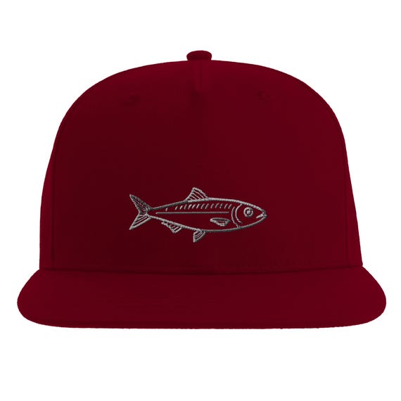 Burgundy Snapback Cap With Sardine Embroidery | Fisherman  display picture 2