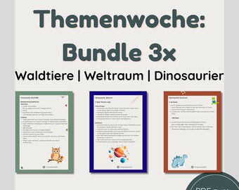 Children's Theme Week Bundle PDF | Forest Animals, Space & Dinosaurs | Crafts, Recipes, Games, Coloring Pages, Daycare & Preschool
