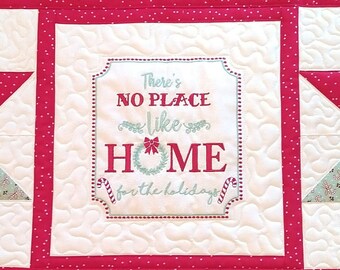 15 x 39 Christmas Star Table Runner | No Place Like Home Quilt | Holiday Star | Embroidered Quilted Runner