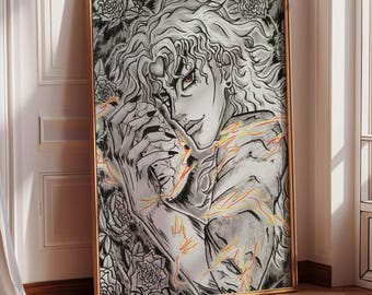 JJBA Framed Wall Art | Hand-drawn Anime Inspired Jojo's Fan Art Print | Ready to Hang Manga Shonen Poster